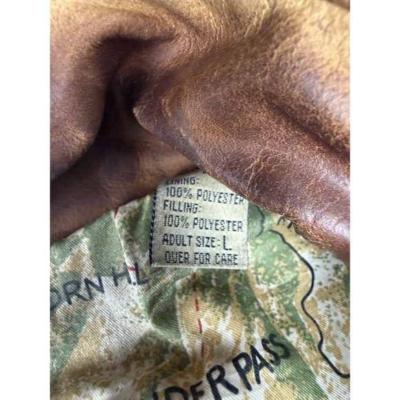 Marlboro Adventure Team Leather Jacket Mens L Montana Map Lining Bomber - Picture 3 of 16